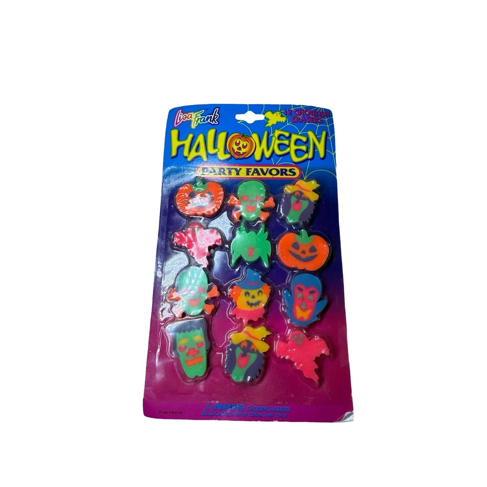Vintage Lisa Frank Halloween Ghoulish Erasers 12 Pack Party Favors New Sealed